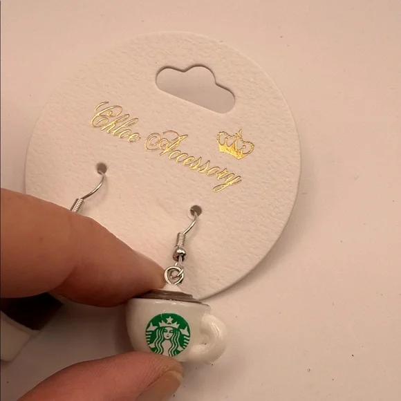 Starbucks White and Green Coffee Cup Earrings - Picture 3 of 5